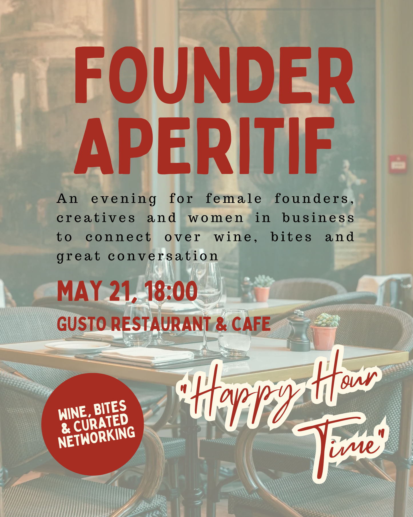Founder Aperitif, Thursday May 21, 18:00